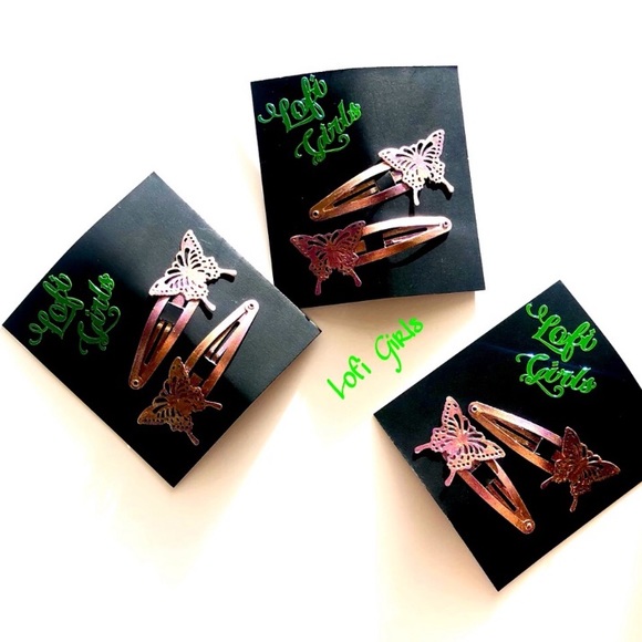 Butterfly Y2K Rose Gold Glitter 🦋 Lofi Girls Hair Clip Set Of Hair Clips - Picture 3 of 5